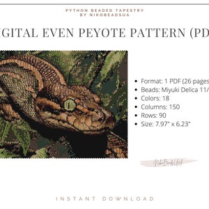 Python even peyote pattern for beaded tapestry, animal pattern, DIY beading pattern for Miyuki Delica