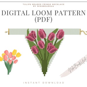 Tulips Beaded Loom Fringe Necklace Pattern - DIY Boho Jewelry
