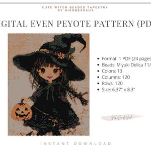 ビーズタペストリー用のかわいい魔女のペヨーテパターン、ハロウィーンパターン、ミユキデリカ用のDIYビーズパターン
