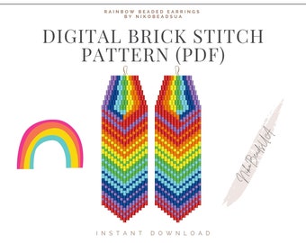 Rainbow Brick Stitch pattern for fringe beaded earrings, LGTBQ pattern, DIY beaded earrings pattern for Miyuki Delica
