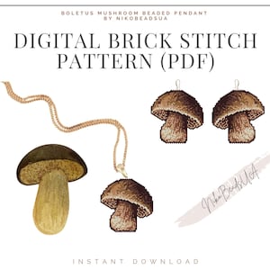 Patrón de puntada de ladrillo de hongo Boletus para pendientes, llaveros o colgantes de cuentas, patrón de pendientes de cuentas DIY para Miyuki Delica