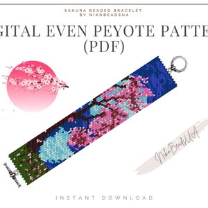 Sakura even peyote pattern for beaded bracelet, flower pattern, DIY beaded bracelet pattern for Miyuki Delica
