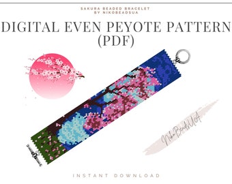 Sakura even peyote pattern for beaded bracelet, flower pattern, DIY beaded bracelet pattern for Miyuki Delica