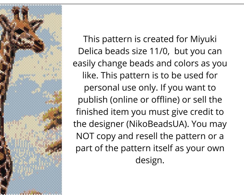 Giraffe Even Peyote and Loom Patterns for Beaded Tapestry, Animal ...