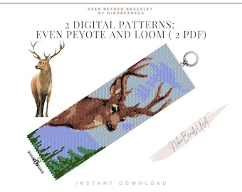 Deer even peyote and loom patterns for beaded bracelet, animal pattern, DIY beaded bracelet pattern for Miyuki Delica