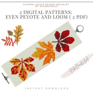 Fall Leaves even peyote and loom patterns for beaded bracelet, fall pattern, DIY beaded bracelet pattern for Miyuki Delica