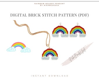 Rainbow Brick Stitch pattern for beaded earrings, keychain or pendant, DIY beaded earrings pattern for Miyuki Delica