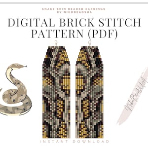 Snake Skin Brick Stitch pattern for fringe beaded earrings, animal pattern, DIY beaded earrings pattern for Miyuki Delica