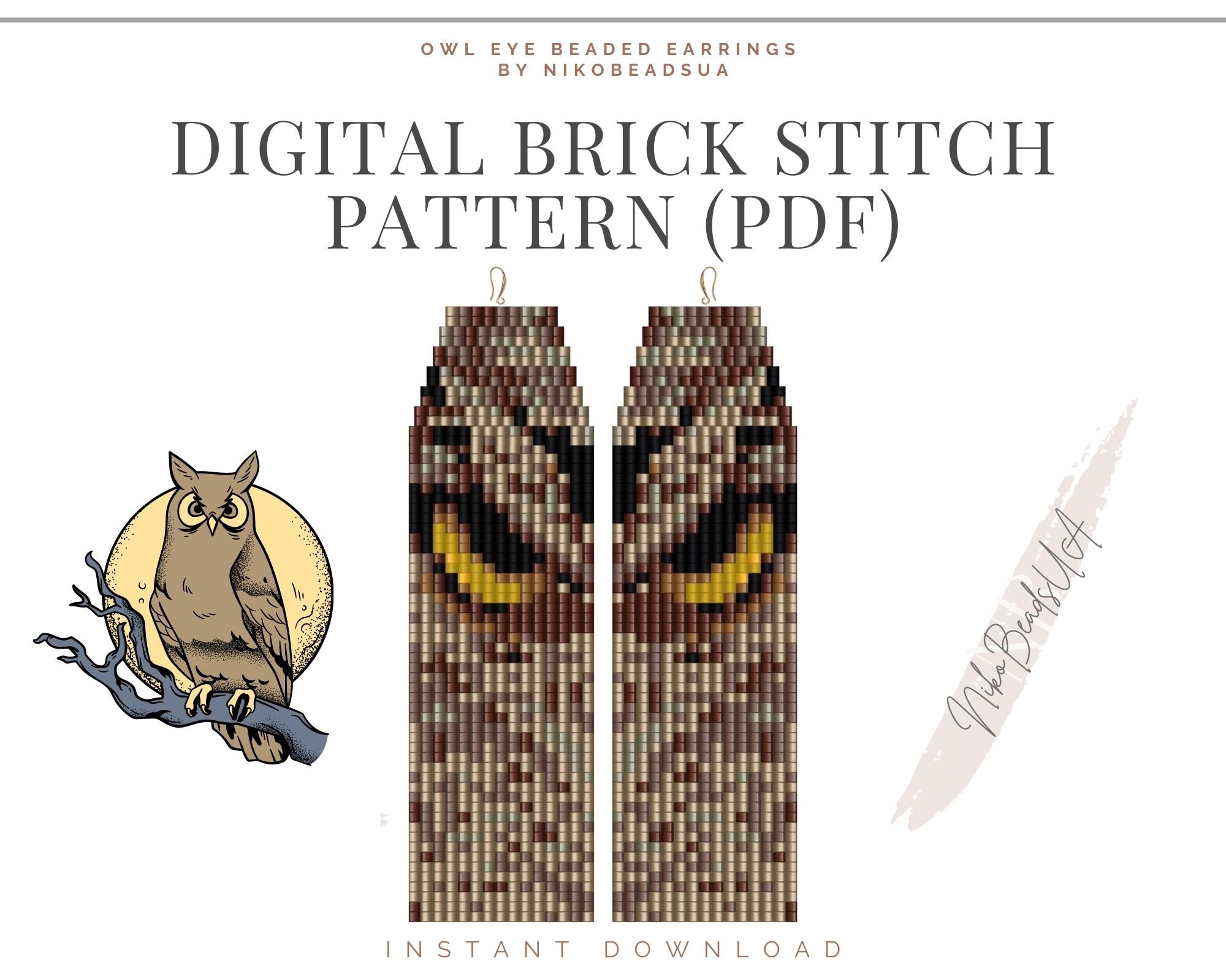 Owl Eye Brick Stitch pattern for fringe beaded earrings, fall pattern, DIY beaded earrings pattern f
