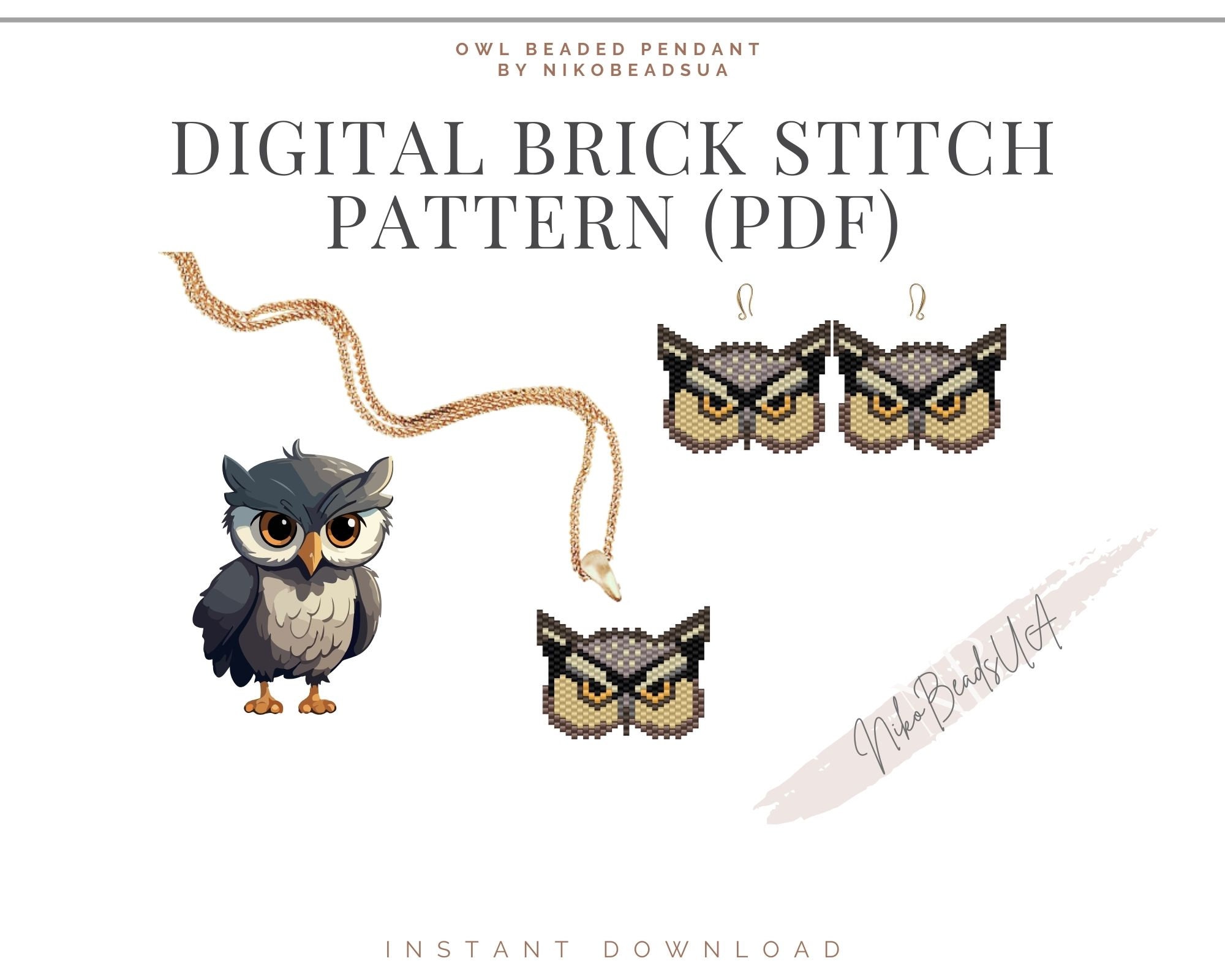 Owl Brick Stitch pattern for beaded earrings, keychain or pendant, DIY beaded earrings pattern for M