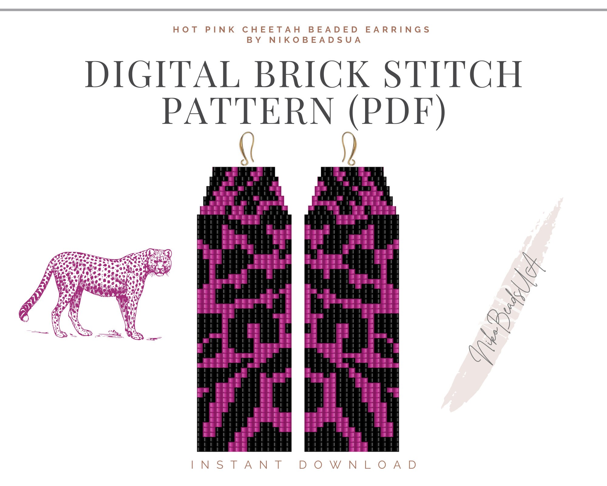 Hot Pink Cheetah Brick Stitch Pattern for Fringe Beaded - Etsy