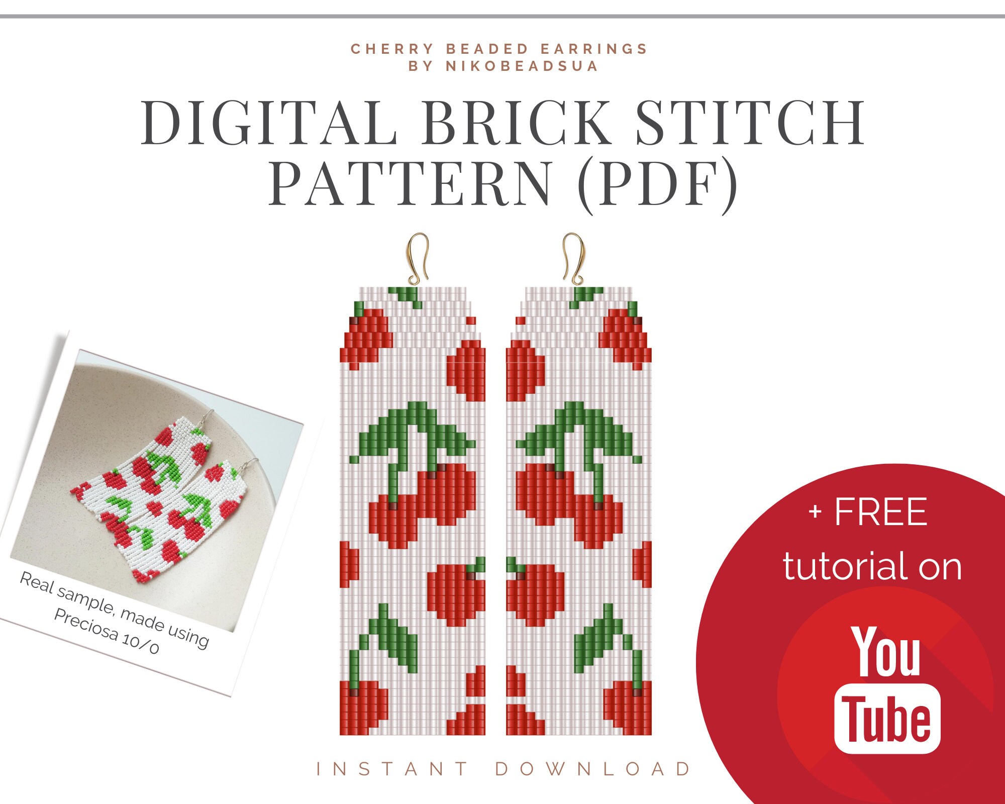 Miyukiiページ Cherry Brick Stitch Pattern for Fringe Beaded Earrings