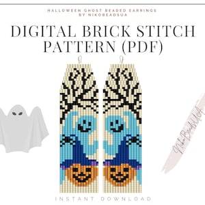 Halloween Ghost Brick Stitch pattern for fringe beaded earrings, Halloween pattern, DIY beaded earrings pattern for Miyuki Delica
