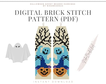 Halloween Ghost Brick Stitch-patroon voor kralenoorbellen, Halloween-patroon, DIY-patroon kralenoorbellen voor Miyuki Delica