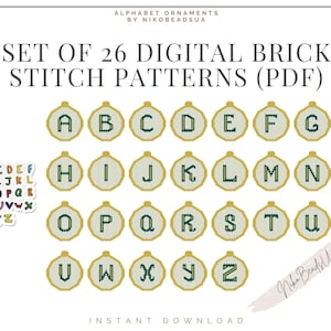 Conjunto de 26 padrões de enfeites de contas de Natal do alfabeto para Miyuki Delica 11/0 | Brick Stitch | Peyote