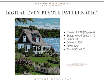 Lake House incluso patrón de peyote para tapiz con cuentas, patrón de naturaleza, patrón de cuentas DIY para Miyuki Delica