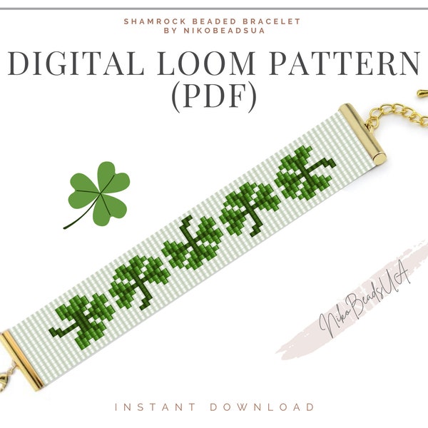 Shamrock Loom pattern for beaded bracelet, Saint Patrick pattern, DIY beaded bracelet pattern for Miyuki Delica