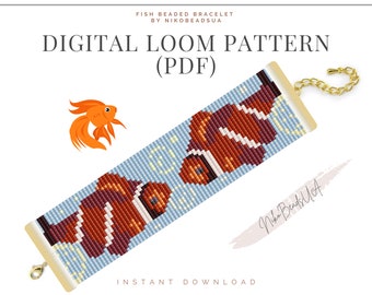 Tropical Fish Loom pattern for beaded bracelet, summer pattern, DIY beaded bracelet pattern for Miyuki Delica