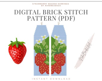 Strawberry Brick Stitch pattern for fringe beaded earrings, fruit pattern, DIY beaded earrings pattern for Miyuki Delica