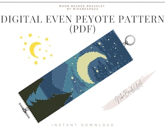 Moon even peyote pattern for beaded bracelet, nature pattern, DIY beaded bracelet pattern for Miyuki Delica