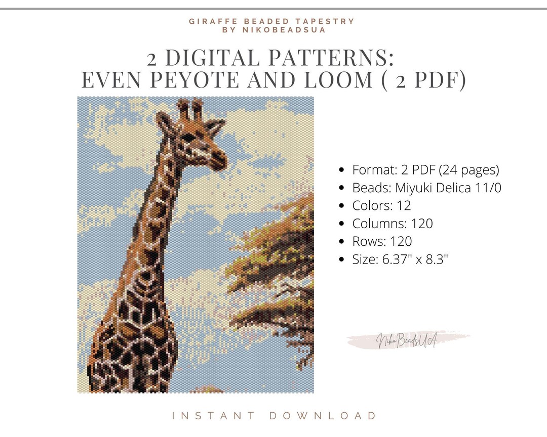 Giraffe Even Peyote and Loom Patterns for Beaded Tapestry, Animal ...