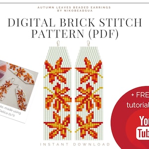 Autumn Leaves Brick Stitch pattern for fringe beaded earrings, fall floral pattern, DIY beaded earrings pattern for Miyuki Delica