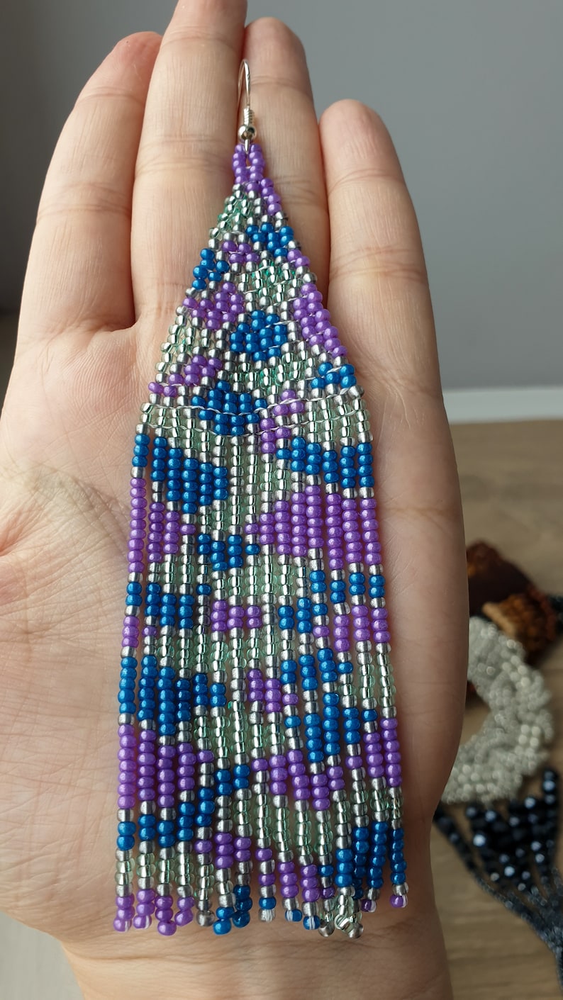 Extra Long Beaded Earrings Large Fringe Earrings of Unique Etsy