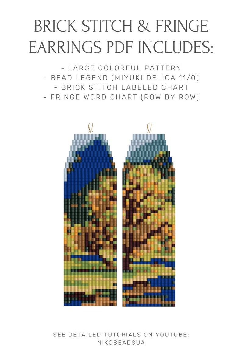 Fall Briks Patterns Autumn Tree Brick Stitch Pattern for Fringe Beaded Earrings, Forest ...