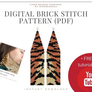 Tiger Brick Stitch pattern for fringe beaded earrings, tiger print pattern, DIY beaded earrings pattern