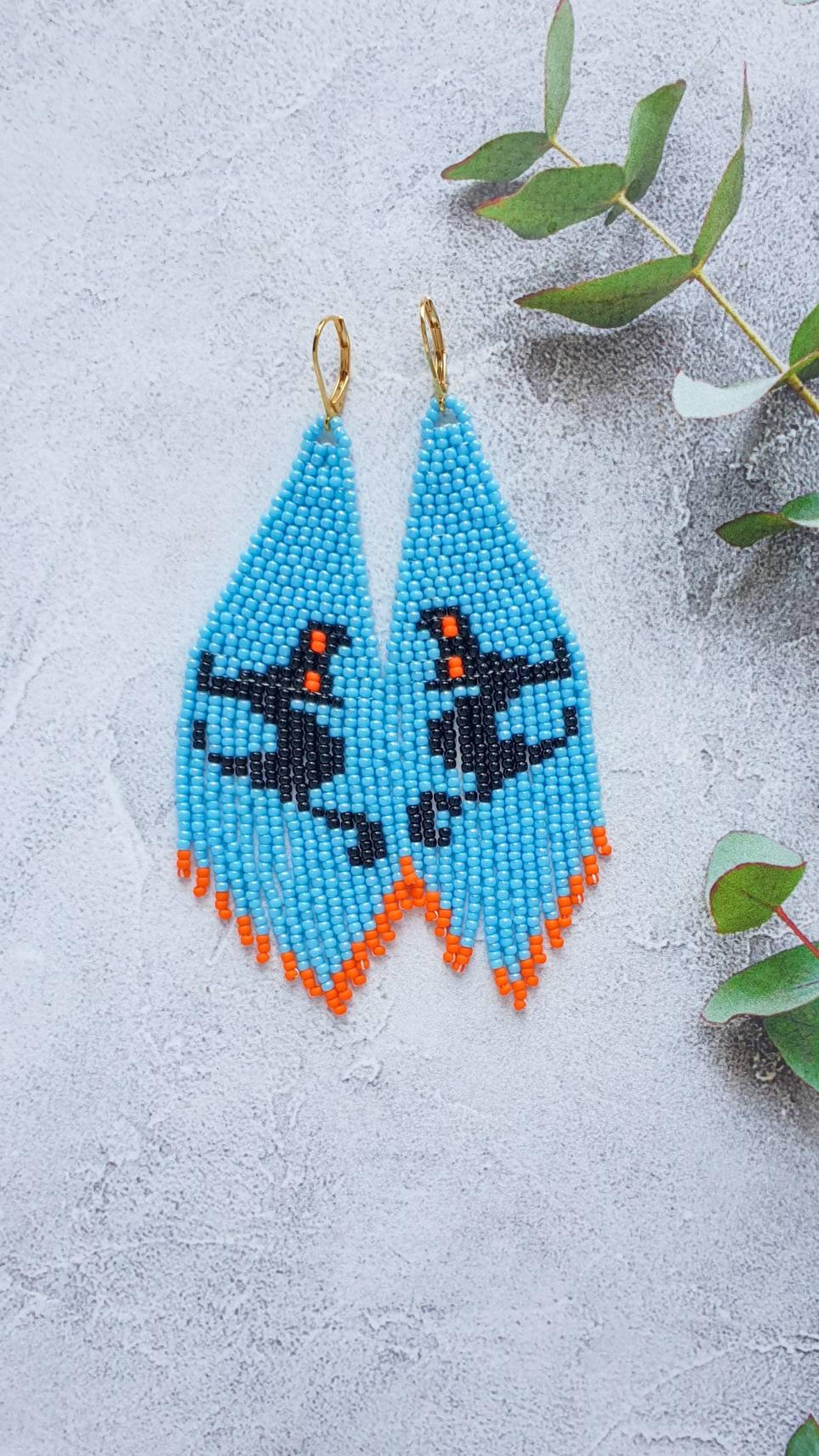 Black Cat Earrings Beaded Fringe Earrings Halloween Jewelry Etsy