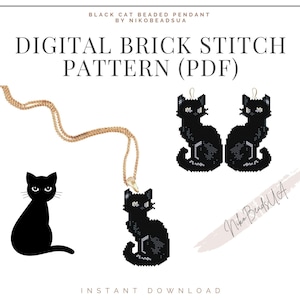 ビーズのイヤリング、キーホルダー、ペンダント用のブラックキャットブリックステッチパターン、ミユキデリカ用のDIYビーズイヤリングパターン