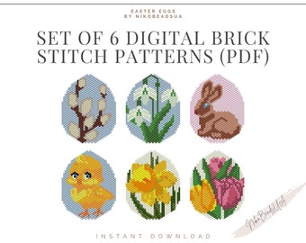 Set mit 6 Ostereier Fädelmuster für Miyuki Delica 11/0 | Backstein-Stich | Peyote