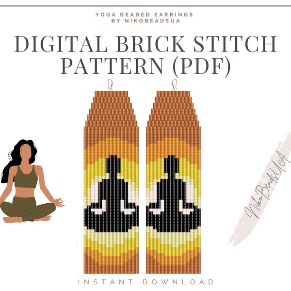 Yoga Brick Stitch pattern for fringe beaded earrings, lotus pose pattern, yoga beaded pdf, DIY beaded earrings pattern for Miyuki Delica