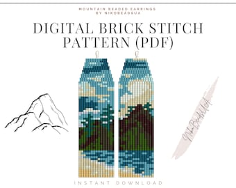 Patrón de puntada de ladrillo de montaña y río para pendientes de cuentas con flecos, patrón de paisaje, patrón de pendientes de cuentas DIY para Miyuki Delica