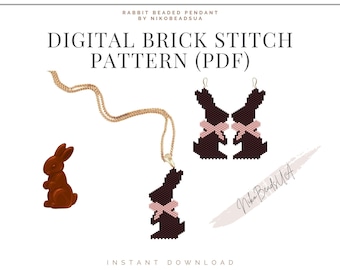 Patrón de puntada de ladrillo de conejito para aretes, llaveros o colgantes de cuentas, patrón de aretes de cuentas DIY para Miyuki Delica