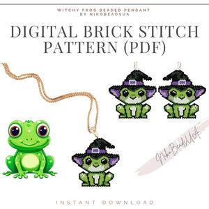 Patrón de puntada de ladrillo de rana bruja para pendientes, llaveros o colgantes de cuentas, patrón de pendientes de cuentas DIY para Miyuki Delica