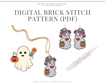 Leuk Ghost Brick Stitch-patroon voor kralenoorbellen, sleutelhanger of hanger, doe-het-zelfpatroon kralenoorbellen voor Miyuki Delica