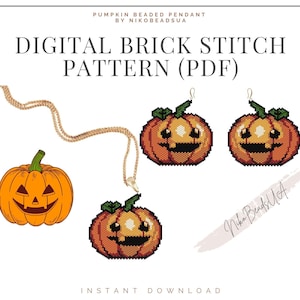 Pumpkin Brick Stitch pattern for beaded earrings, keychain or pendant, DIY beaded earrings pattern for Miyuki Delica