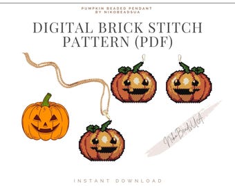 Pumpkin Brick Stitch pattern for beaded earrings, keychain or pendant, DIY beaded earrings pattern for Miyuki Delica