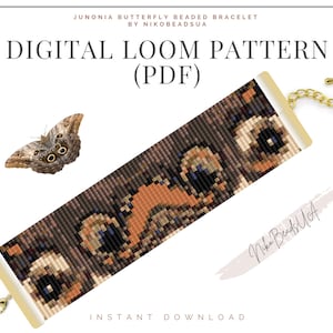 Junonia Butterfly Loom pattern for beaded bracelet, butterfly pattern, DIY beaded bracelet pattern for Miyuki Delica