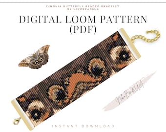 Junonia Butterfly Loom pattern for beaded bracelet, butterfly pattern, DIY beaded bracelet pattern for Miyuki Delica