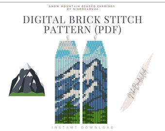 Patrón de puntada de ladrillo de montaña de nieve para pendientes de cuentas con flecos, patrón de montaña, patrón de pendientes de cuentas DIY para Miyuki Delica