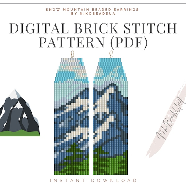 Snow Mountain Brick Stitch pattern for fringe beaded earrings, mountain pattern, DIY beaded earrings pattern for Miyuki Delica