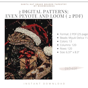 Santa Hat Snake even peyote and loom patterns for beaded tapestry, animal pattern, DIY beading pattern for Miyuki Delica