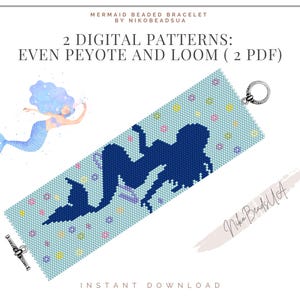 Mermaid even peyote and loom patterns for beaded bracelet, magical pattern, DIY beaded bracelet pattern for Miyuki Delica