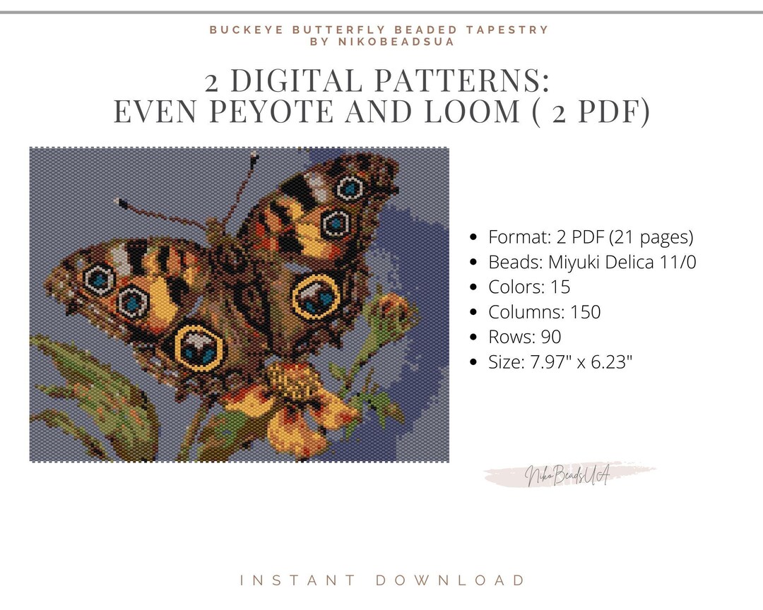 Buckeye Butterfly Even Peyote and Loom Pattern for Beaded Tapestry ...