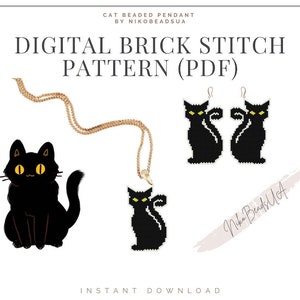 ビーズのイヤリング、キーホルダー、ペンダント用のブラックキャットブリックステッチパターン、ミユキデリカ用のDIYビーズイヤリングパターン