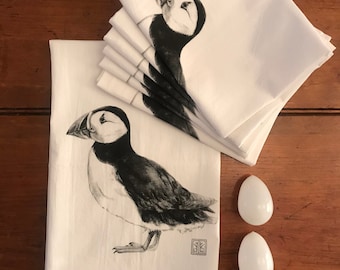 PUFFIN    tea towel from my original illustration 100% Cotton printed in Maine with eco friendly inks. FREE Gift Wrap !!!