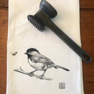 Chickadee with bee buddy    tea towel from my original illustration 100% Cotton printed in Maine with eco friendly inks. FREE Gift Wrap!!