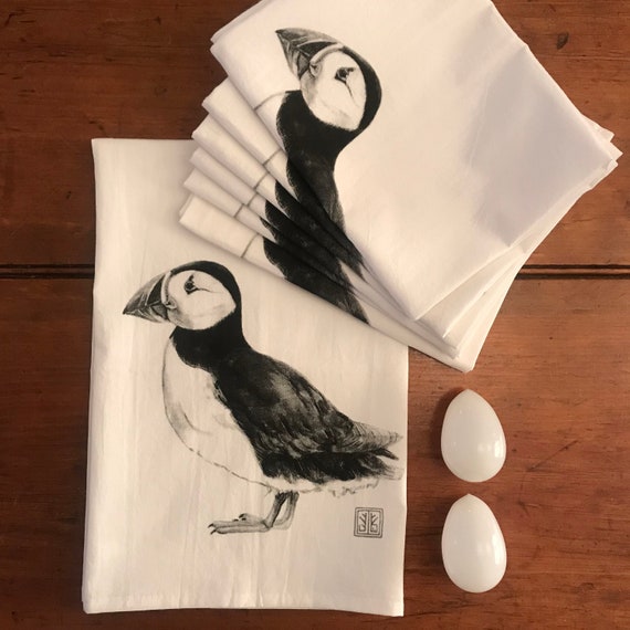 PUFFIN    tea towel from my original illustration 100% Cotton printed in Maine with eco friendly inks. FREE Gift Wrap !!!